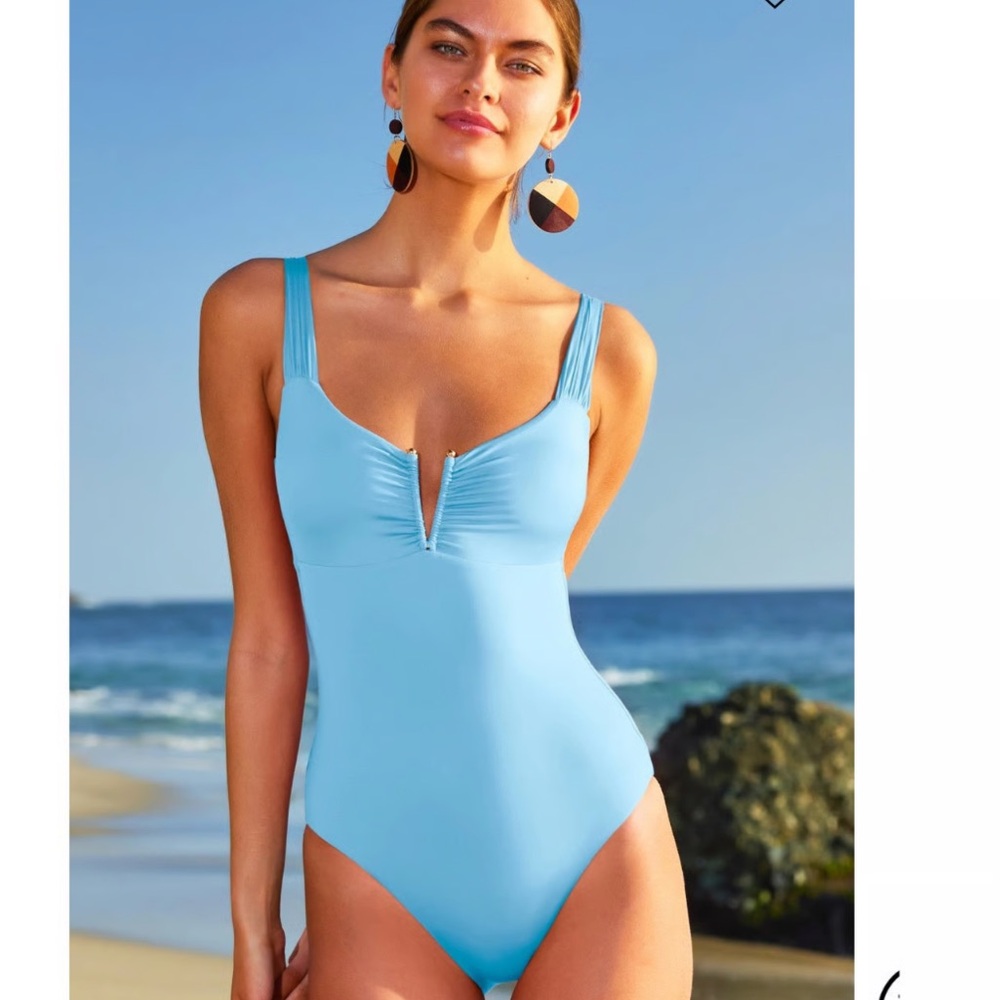 NWT BECCA Blue V-Wire Color Code One Piece Swimsuit